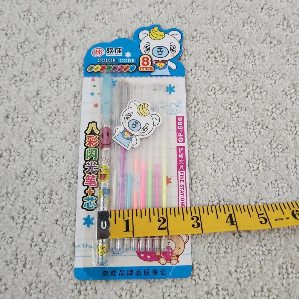 Huan Cheng GP-586 8-Piece Multicolor Gel Pen and Refill Set Emoji Bear Kawaii